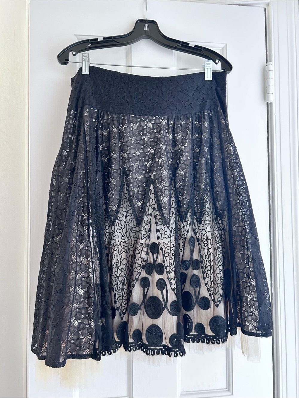 Black Lace A-Line Skirt with Nude Lining